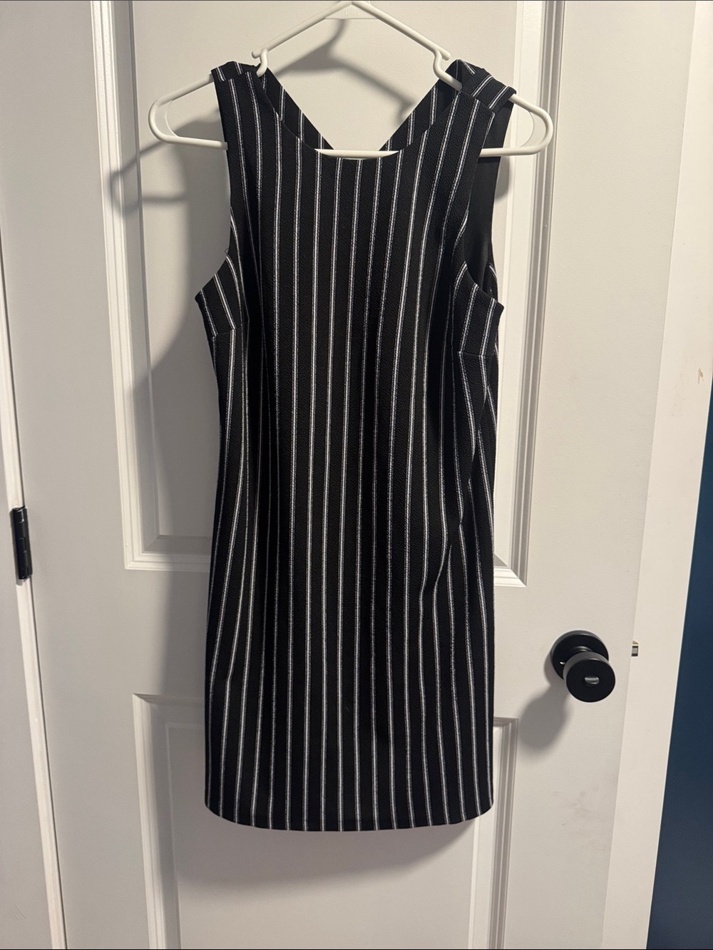 Aqua Black Dress with White Pinstripes